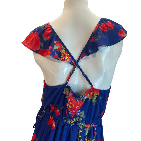 Skies Are Blue Sz S Wrap Dress Ruffle Straps Blue Floral Balletcore Romantic New - Picture 7 of 10